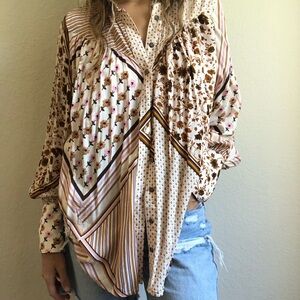 Free People Multicolor Patchwork Button-Down Shirt